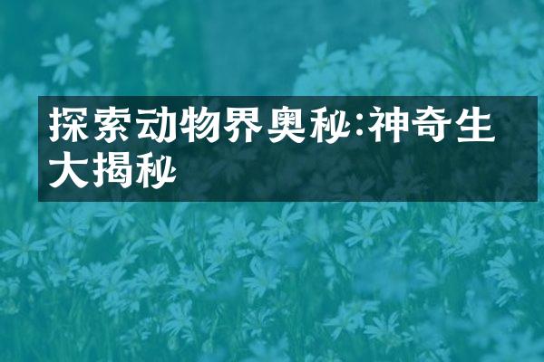 探索动物界奥秘:神奇生物大揭秘