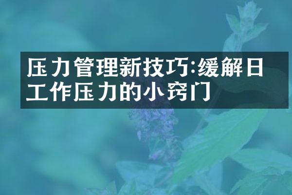 压力管理新技巧:缓解日常工作压力的小窍门