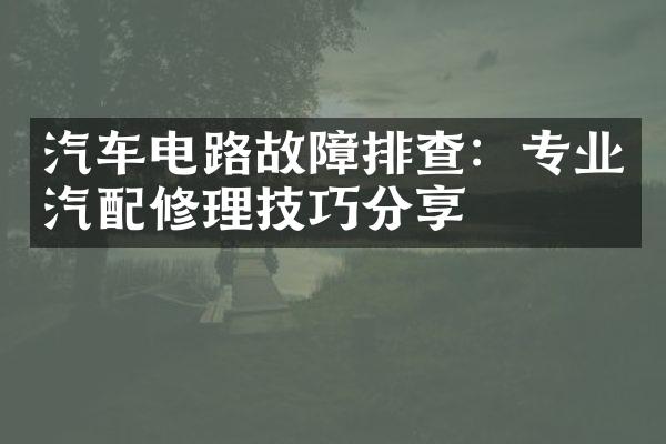 汽车电路故障排查：专业汽配修理技巧分享