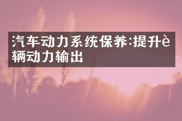 汽车动力系统保养:提升车辆动力输出