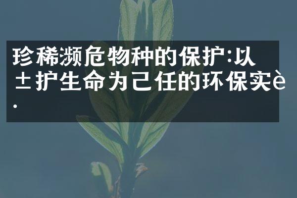 珍稀濒危物种的保护:以爱护生命为己任的环保实践