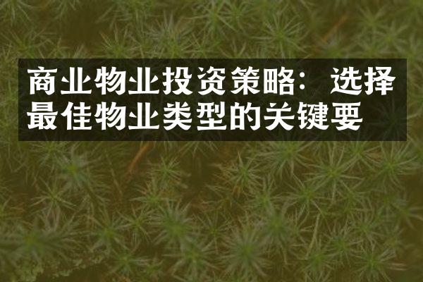 商业物业投资策略：选择最佳物业类型的关键要点