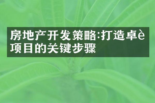 房地产开发策略:打造卓越项目的关键步骤