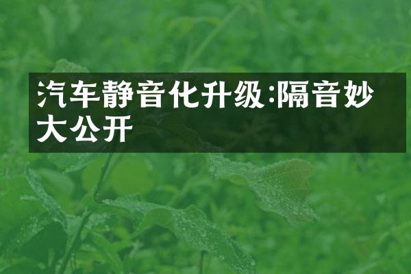 汽车静音化升级:隔音妙招大公开