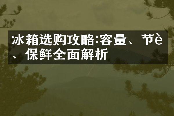 冰箱选购攻略:容量、节能、保鲜全面解析