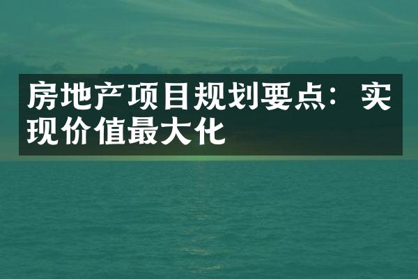 房地产项目规划要点：实现价值最大化