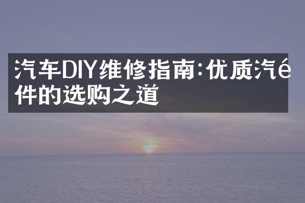汽车DIY维修指南:优质汽配件的选购之道