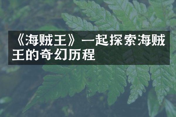 《海贼王》一起探索海贼王的奇幻历程