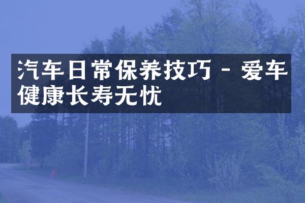 汽车日常保养技巧 - 爱车健康长寿无忧