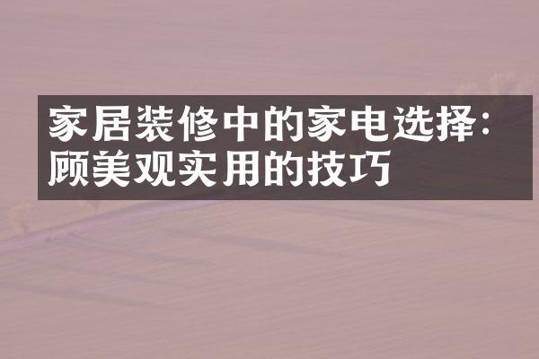 家居装修中的家电选择:兼顾美观实用的技巧