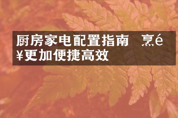厨房家电配置指南 – 烹饪更加便捷高效