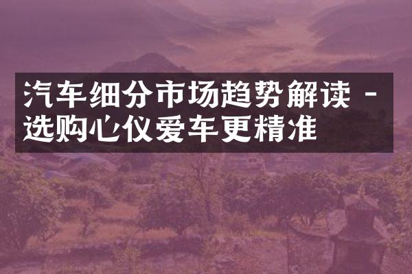 汽车细分市场趋势解读 - 选购心仪爱车更精准