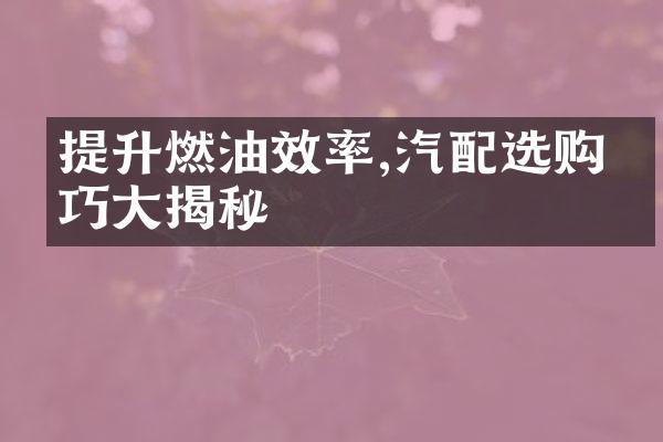 提升燃油效率,汽配选购技巧大揭秘