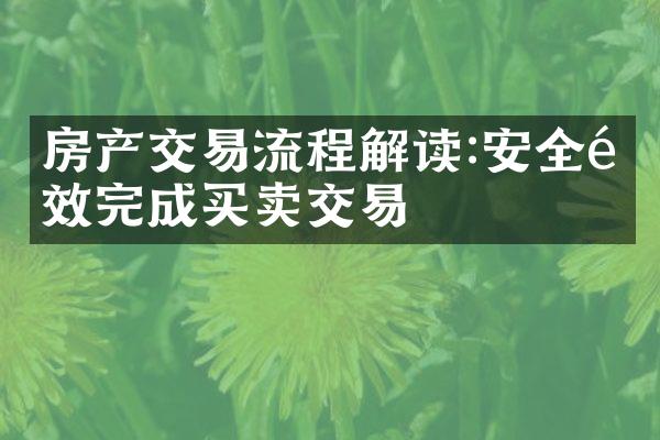 房产交易流程解读:安全高效完成买卖交易
