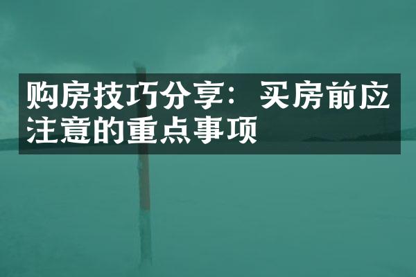 购房技巧分享：买房前应注意的重点事项