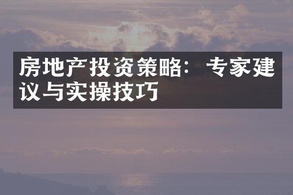 房地产投资策略：专家建议与实操技巧