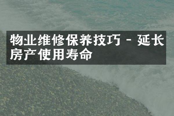 物业维修保养技巧 - 延长房产使用寿命