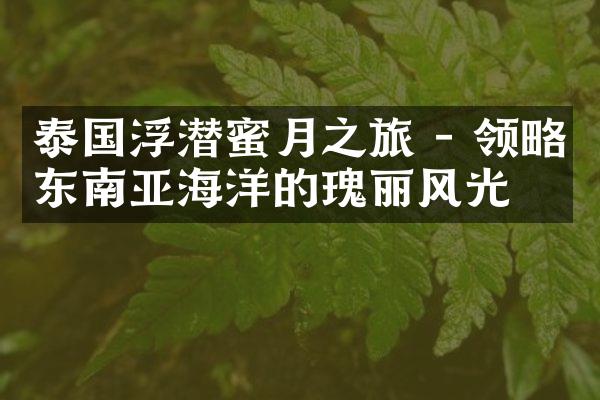 泰国浮潜蜜月之旅 - 领略东南亚海洋的瑰丽风光