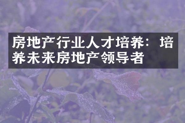 房地产行业人才培养：培养未来房地产领导者