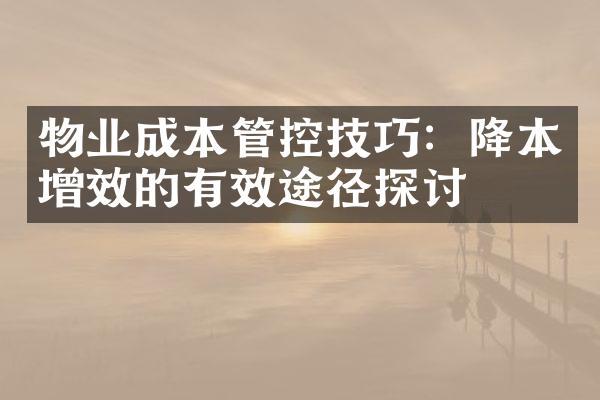 物业成本管控技巧：降本增效的有效途径探讨