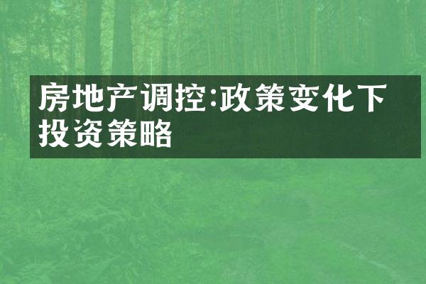 房地产调控:政策变化下的投资策略