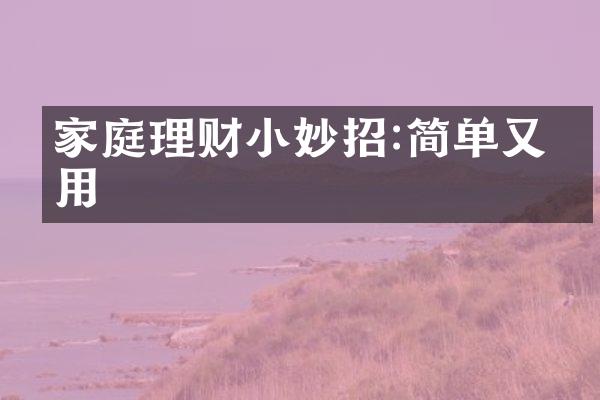 家庭理财小妙招:简单又实用