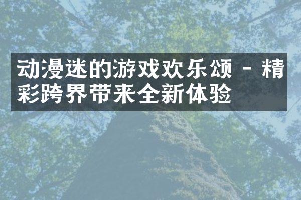 动漫迷的游戏欢乐颂 - 精彩跨界带来全新体验