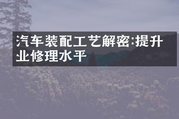 汽车装配工艺解密:提升专业修理水平