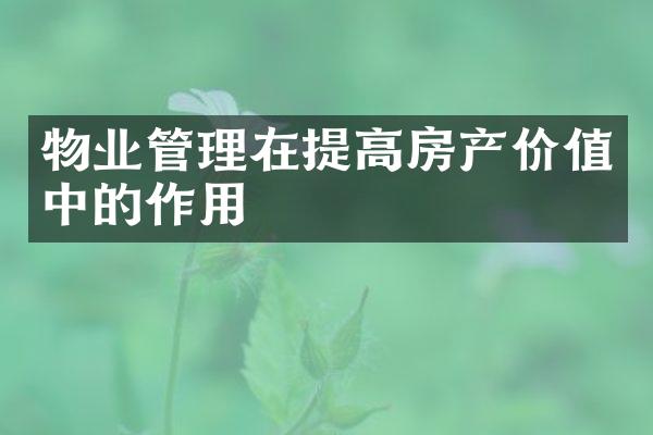 物业管理在提高房产价值中的作用