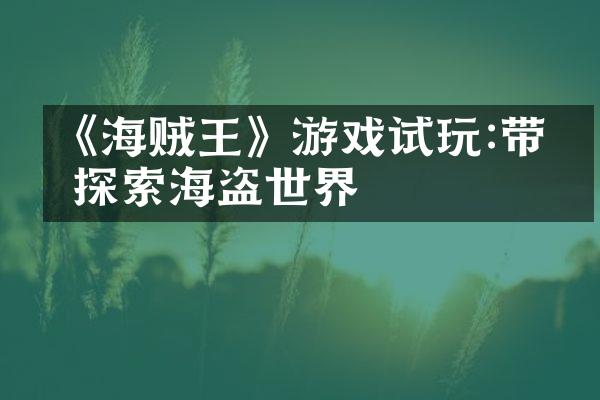《海贼王》游戏试玩:带你探索海盗世界