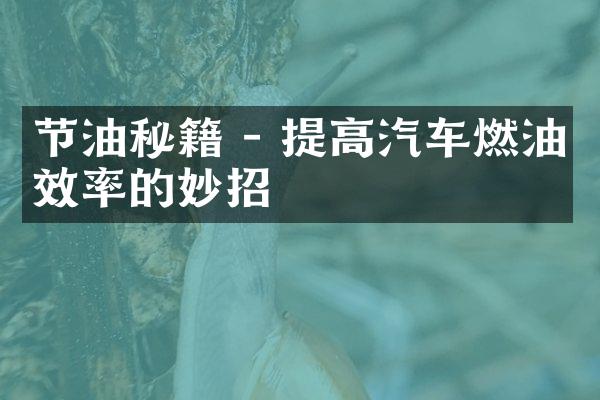 节油秘籍 - 提高汽车燃油效率的妙招