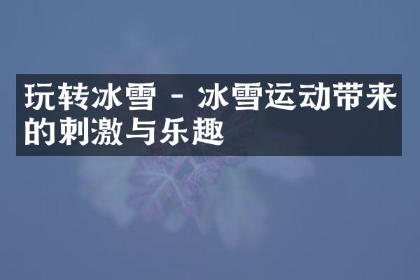 玩转冰雪 - 冰雪运动带来的刺激与乐趣