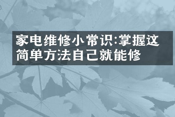 家电维修小常识:掌握这些简单方法自己就能修