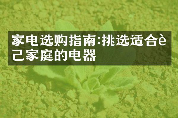 家电选购指南:挑选适合自己家庭的电器