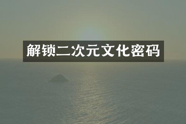 解锁二次元文化密码