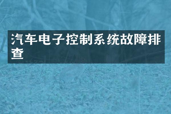 汽车电子控制系统故障排查
