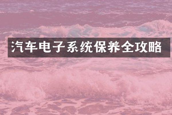 汽车电子系统保养全攻略