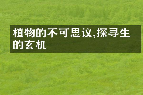 植物的不可思议,探寻生命的玄机