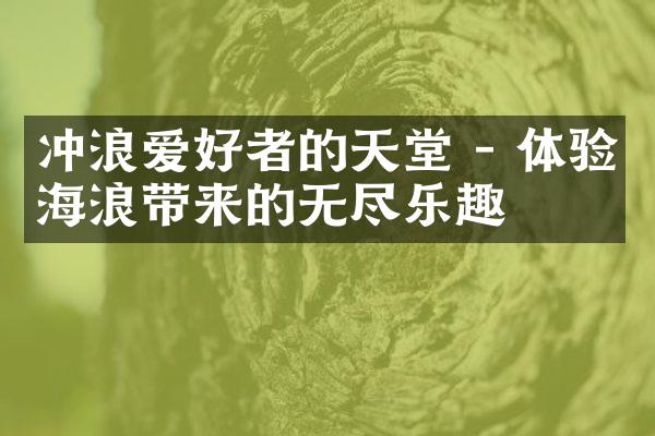 冲浪爱好者的天堂 - 体验海浪带来的无尽乐趣