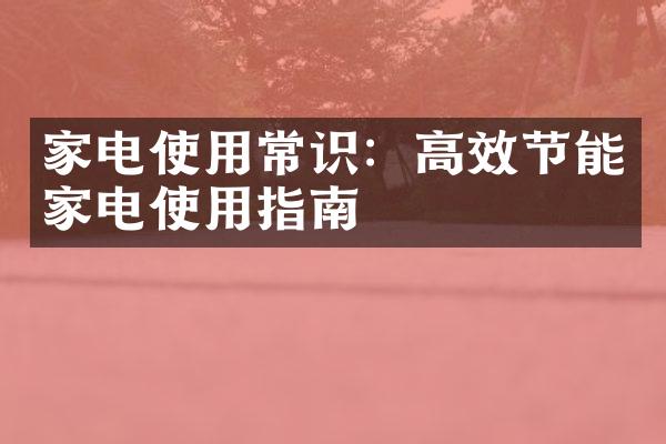 家电使用常识：高效节能家电使用指南