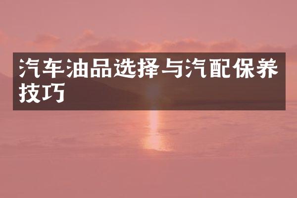 汽车油品选择与汽配保养技巧