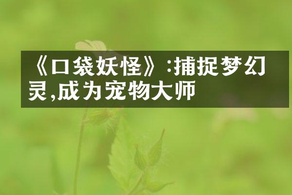 《口袋妖怪》:捕捉梦幻精灵,成为宠物大师