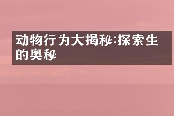 动物行为大揭秘:探索生命的奥秘