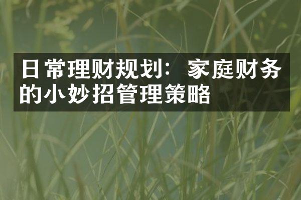 日常理财规划：家庭财务的小妙招管理策略