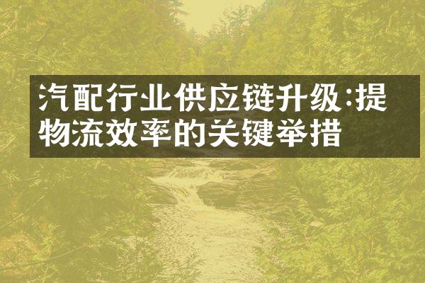 汽配行业供应链升级:提升物流效率的关键举措