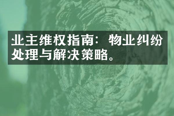 业主维权指南：物业纠纷处理与解决策略。