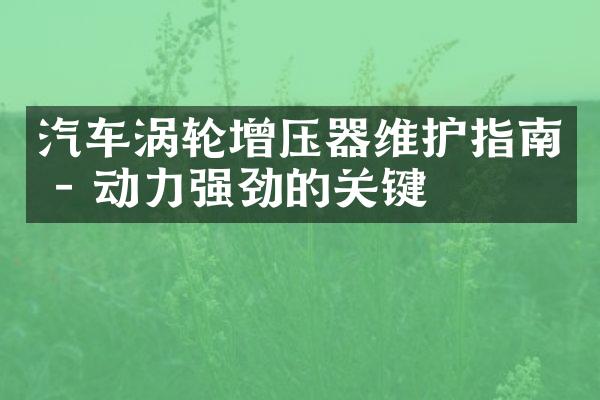 汽车涡轮增压器维护指南 - 动力强劲的关键