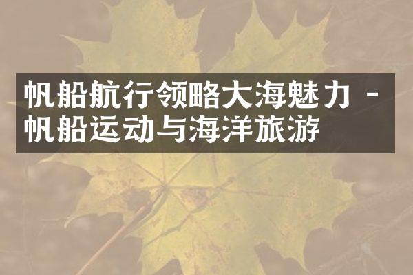 帆船航行领略大海魅力 - 帆船运动与海洋旅游
