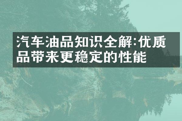 汽车油品知识全解:优质油品带来更稳定的性能