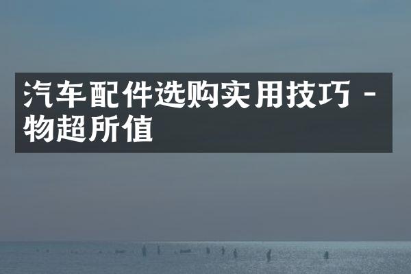 汽车配件选购实用技巧 - 物超所值